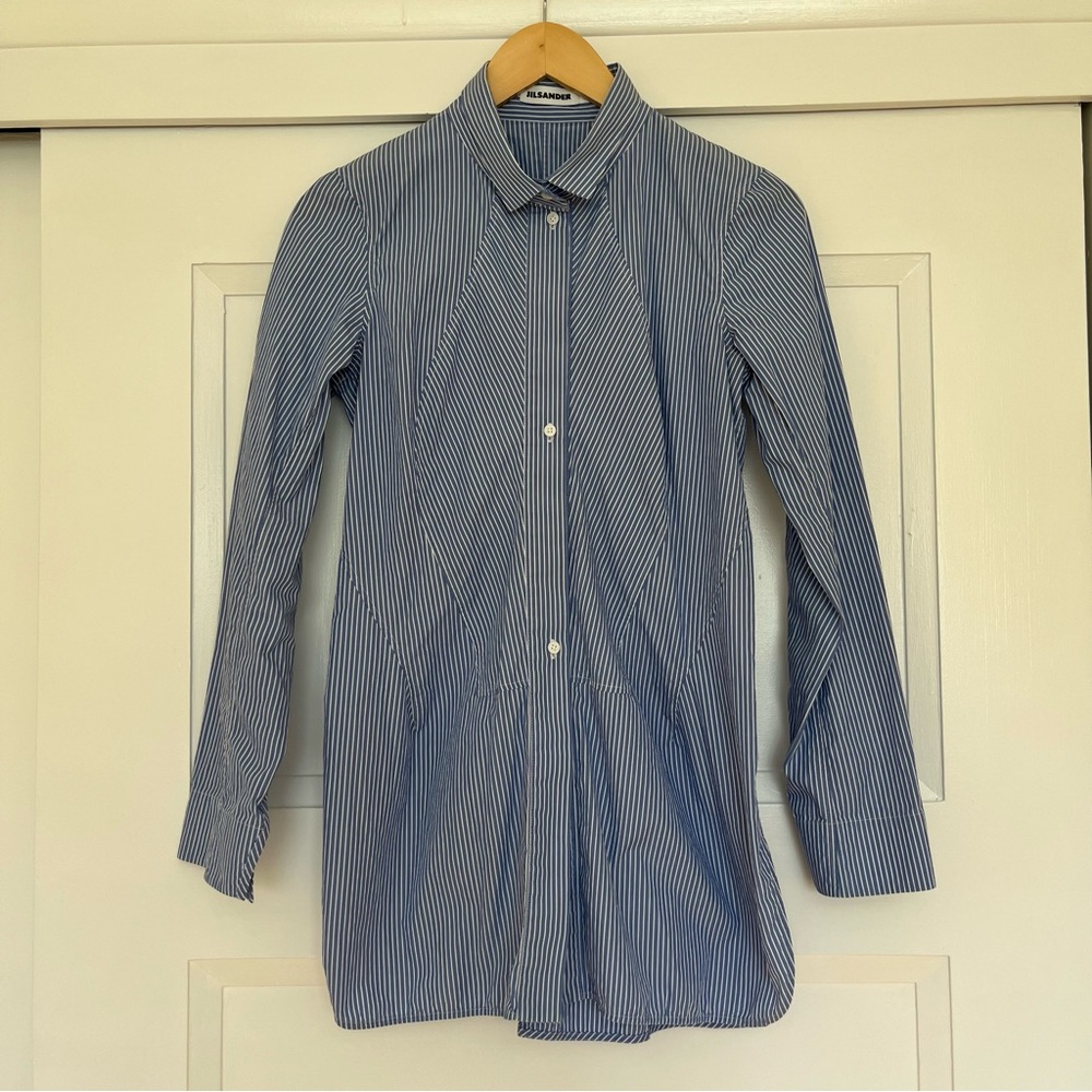 Jil Sander Blue Striped Button Down Shirt